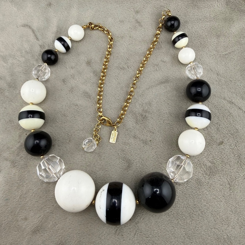 Kate Spade Necklace Black White Gold Tone Bead Statement 27" READ‎
